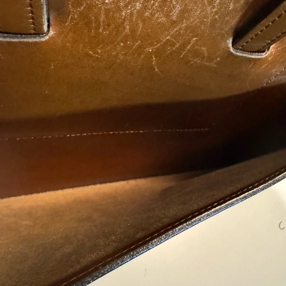 Vintage Aged Worn Brown Leather Expandable Lawyer Men's Briefcase